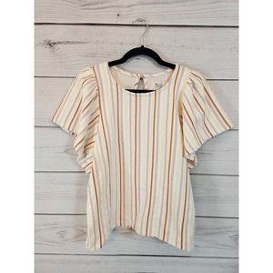 Madewell Women's Multicolor Striped Crew Neck‎ Flutter Sleeve Crop Blouse Medium